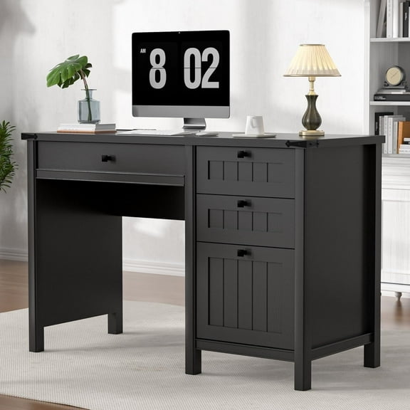 FIAKOA 45" Executive Desk, Modern Farmhouse Computer Desk with Drawers & Cabinet,Home Office Desk Writing Workspace for Work Study,Black