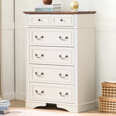 FIAKOA 48” Tall 6 Drawer Dresser for Bedroom, Farmhouse Storage Chest of Drawers for Livingroom, White