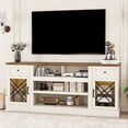 thumbnail image 1 of FIAKOA 70 inch Farmhouse TV Stand Table for 75 80 inch TV, Modern Entertainment Center with LED Lights and Glass Doors, Wooden White TV Stands for Living Room, 1 of 9