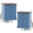 thumbnail image 1 of FIAKOA Farmhouse Night Stand set of 2 with Charging Station, Rustic Bed Side Table w/ 3 Drawers for Livingroom, Blue, 1 of 9