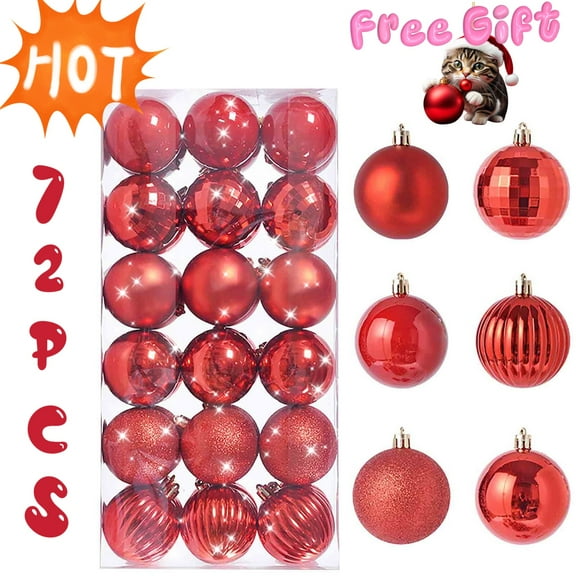 FIAOIRN 72Pcs Christmas Tree Hanging Ornaments, Christmas Decorations indoor, 1.57 inch Glitter Shatterproof Xmas Tree Hanging Baubles, Christmas Pendant Gift for Party Wedding Holiday