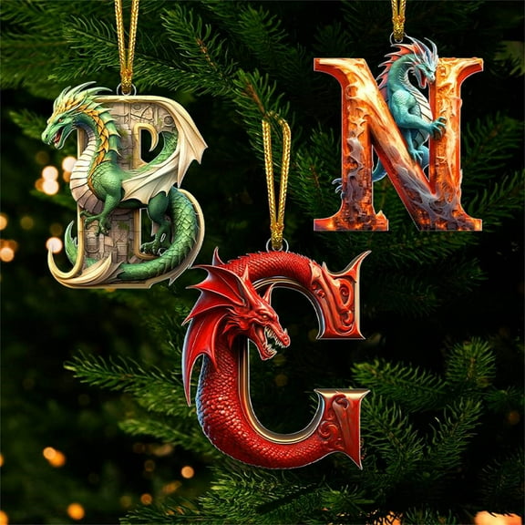 FIAOIRN Christmas Tree Ornaments,3pcs Dragon Hanging Ornament,26 Letter Christmas Decorations,Mini Monogram Xmas Hanging Decorations for Party Gifts DIY Decor On Clearance