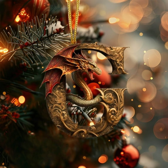 FIAOIRN Christmas Tree Ornaments,Dragon Hanging Ornament,26 Letter Christmas Decorations,Mini Monogram Xmas Hanging Decorations for Party Gifts DIY Decor On Clearance