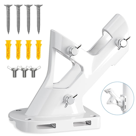 FIASON 1 Pack 1 Inch White Flag Pole Holder Heavy Duty Aluminum Alloy Adjustable Wall Mount Flag Pole Bracket 2 Position 45°/90° with Stainless Steel Hardware for House Porch Fence Outdoor Decor