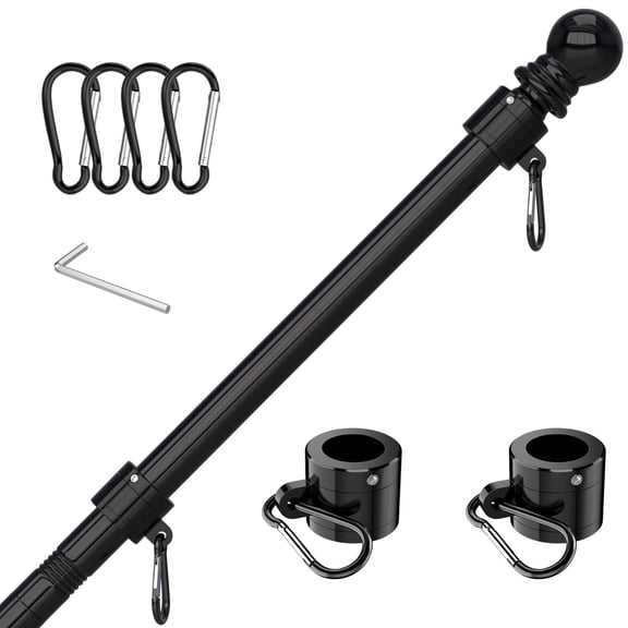 FIASON 5 FT Black Upgraded Tangle Free Flag Pole, Thickened Stainless Steel Heavy Duty Flagpole for 2x3 3x5 4x6 Flag, 2026 America 250th Anniversary, RV, Truck, Boat, Yard, Parades (No Bracket&Flag)