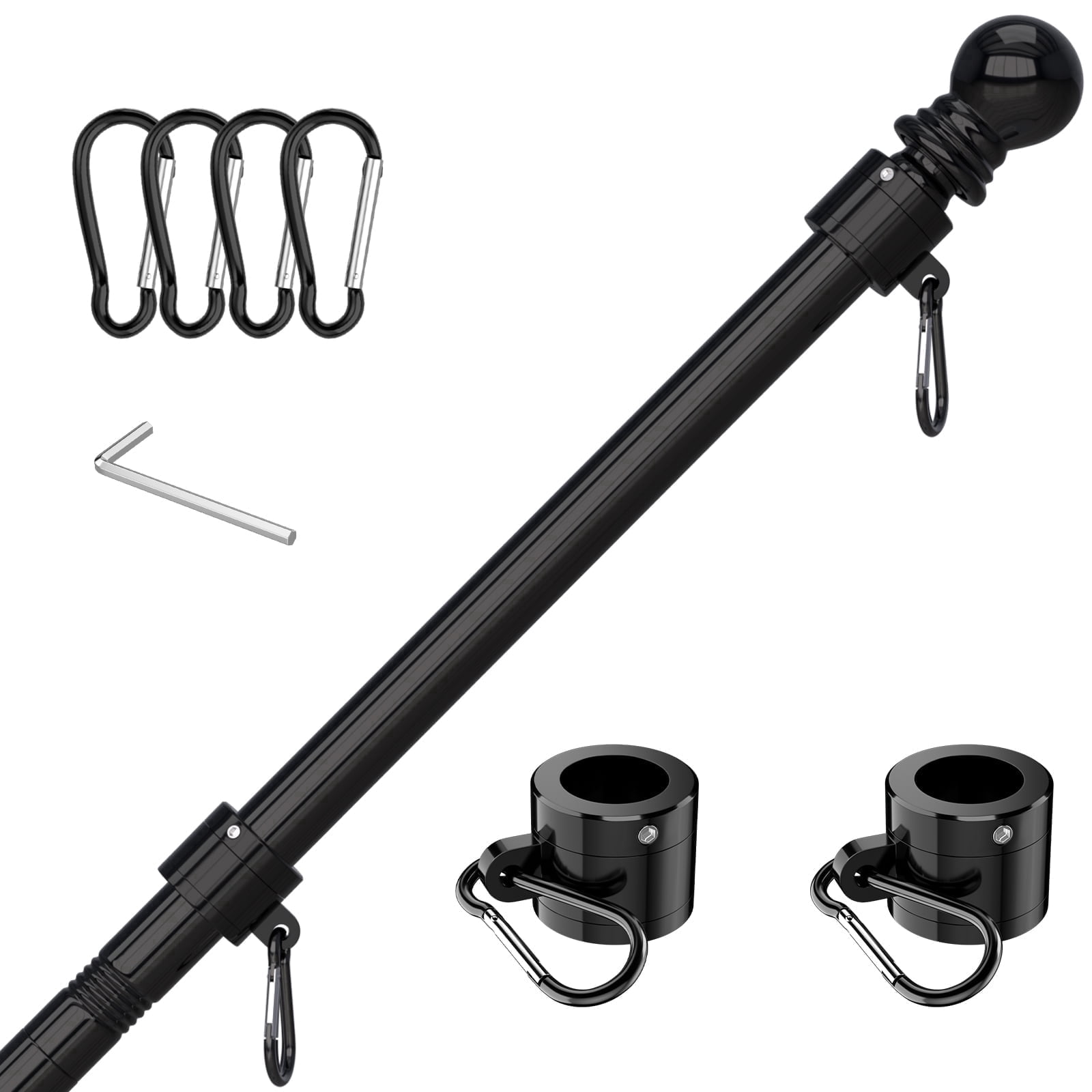 FIASON 6 FT Black Upgraded Tangle Free Flag Pole, Thickened Stainless Steel Heavy Duty Flagpole for 2x3 3x5 4x6 Flag, 2026 America 250th Anniversary, RV, Truck, Boat, Yard, Parades (No Bracket&Flag)