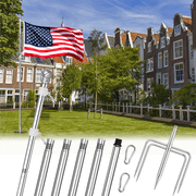 FIASON 8 FT Silver Flag Pole, Heavy Duty Stainless Steel Tangle Free Flagpole with 5-Prong In-Ground Base, Easy Install Garden Flag Pole for Small Yard, Patio & Porch, No Flag