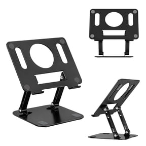 FIASON 1 Pack Black Large Laptop Stand, Aluminum Alloy Adjustable Foldable Notebook Riser, Ventilated Cooling Desk Holder with Anti-Slip Pads, Ergonomic Computer Stand Compatible with 8-16.3" Laptops