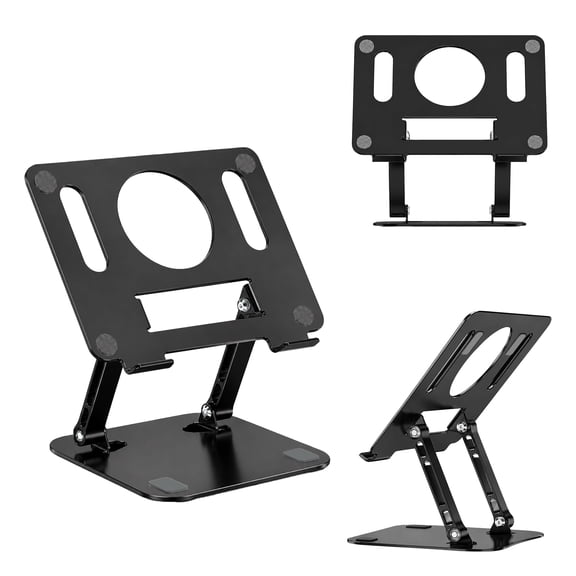 FIASON 1 Pack Black Large Laptop Stand, Aluminum Alloy Adjustable Foldable Notebook Riser, Ventilated Cooling Desk Holder with Anti-Slip Pads, Ergonomic Computer Stand Compatible with 8-16.3" Laptops
