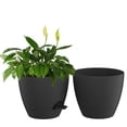 thumbnail image 1 of FIASON 2 Pack 10 Inch Matte Black Self Watering Planters, Modern Plastic Plant Pots with Drainage Holes, Detachable Black Base Tray and Watering Lip for Indoor Outdoor Houseplants, 1 of 9