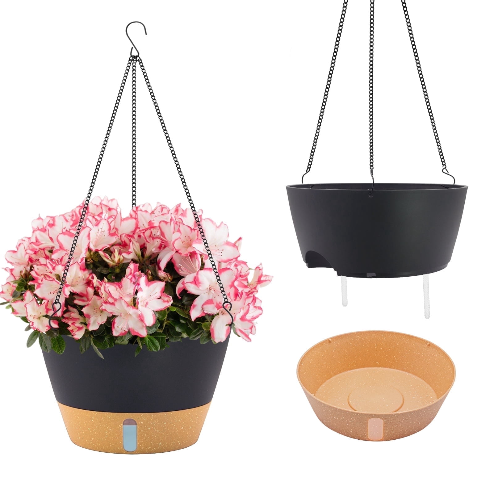 FIASON 2 Pack Plastic 12 Inch Black Grey Large Hanging Planter for ...
