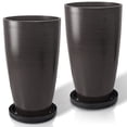 thumbnail image 1 of FIASON 2 Pack 21 Inch Dark Brown Brushed Tall Planters, 6.5 Gallon Tapered Plastic Plant Pots with Drainage, Mesh Screens & 2-in-1 Shelf Saucers, Indoor Outdoor Porch Patio Garden, 1 of 7