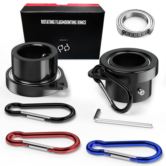 FIASON 2 Pack Flag Pole Rings,Black Aluminum Alloy Flagpole Rings 360° Rotating Anti Wrap Mounting Ring with Colored Metal Clips for 0.75-1.00 Inch Diameter Flagpole