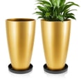 thumbnail image 1 of FIASON 2 Pack 21"H Gloss Gold Round Tall Planters, Indoor Outdoor Plant Pots with 2-in-1 Removable Shelf & Drainage Holes, Modern Flower Pots for Front Door Porch Patio Entryway Decor, 1 of 8