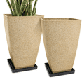 thumbnail image 1 of FIASON 2 Pack 21 Inch Tall Square Planters, Warm Stone Yellow Speckled Faux Stone Plant Pots with Drainage Hole & 2 Black Fixed Saucers, Indoor Outdoor Flower Pots for Patio Porch, 1 of 6