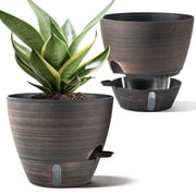 FIASON 2 Pack 12 Inch Brushed Bronze Self Watering Planters, Large Decorative Plant Pots with 1600ml Reservoir, Water Level Window & Removable Saucer for Indoor