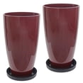 thumbnail image 1 of FIASON 2 Pack Large Plastic 21" Wine Red Tall Planters,Tall Plant Pots for Outdoor Indoor with Shelf Inset, Glossy Smooth Finish Large Flower Pot with Drainage Holes for Front Porch Patio, 1 of 9