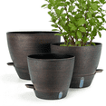 thumbnail image 1 of FIASON 3 Pack Self Watering Planters, 8/9/10 Inch Brushed Bronze Plant Pots with Water Level Window, Reservoir & Watering Lip, Indoor Outdoor Flower Pots for Herbs Spider Plants, 1 of 11