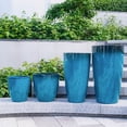 thumbnail image 1 of FIASON 4 Pack Blue Tall Planters, 24/21/12/10 Inch Large Tapered Plastic Plant Pots with Drainage Holes, Mesh Filter Screens & Matching Saucers, Indoor Outdoor Front Porch Patio Garden, 1 of 10