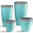 thumbnail image 1 of FIASON 4 Pack Sky-Blue Speckled Tall Planters, 24/21/12/10 Inch Tapered Plastic Plant Pots with Drainage Holes, Mesh Screens & Saucers, Modern Indoor Outdoor Patio Front Porch Decor, 1 of 8