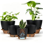 FIASON Large Self Watering Plant Pots, 5 Pack Plastic Planters with Drainage Holes and Deep Water Reservoir, 12/10/9/8/6 Inch Large Planters for Indoor Outdoor 