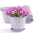 thumbnail image 1 of FIASON 6 Pack 10 Inch Lavender Purple Plastic Planters with Drainage Holes and Saucers, Embossed Flower Plant Pots for Snake Plants Large Indoor Outdoor, 1 of 8