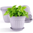 thumbnail image 1 of FIASON 6 Pack 12 Inch Lavender Purple Plastic Planters with Drainage Holes and Saucers, Embossed Flower Plant Pots Large Outdoor Planters for Patio Garden, 1 of 8