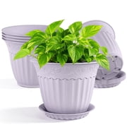 FIASON 6 Pack 12 Inch Lavender Purple Plastic Planters with Drainage Holes and Saucers, Embossed Flower Plant Pots Large Outdoor Planters for Patio Garden