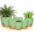 thumbnail image 1 of FIASON 6 Pack Plastic 5/5.5/6/6.5/7/8 Inch Green with Brown Self Watering Plant Pots,Include Watering Lip,Drainage Holes & Removable Saucer for Indoor Outdoor Garden House Plants, 1 of 13