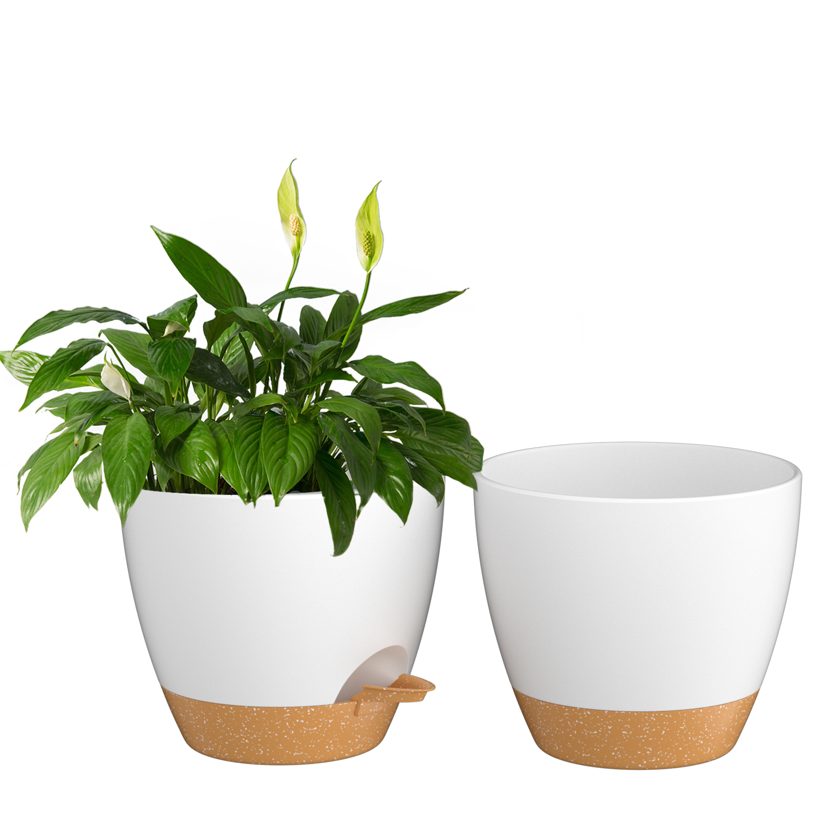 FIASON 2 Pack Plastic 8 Inch White with Brown Self Watering Plant Pots ...