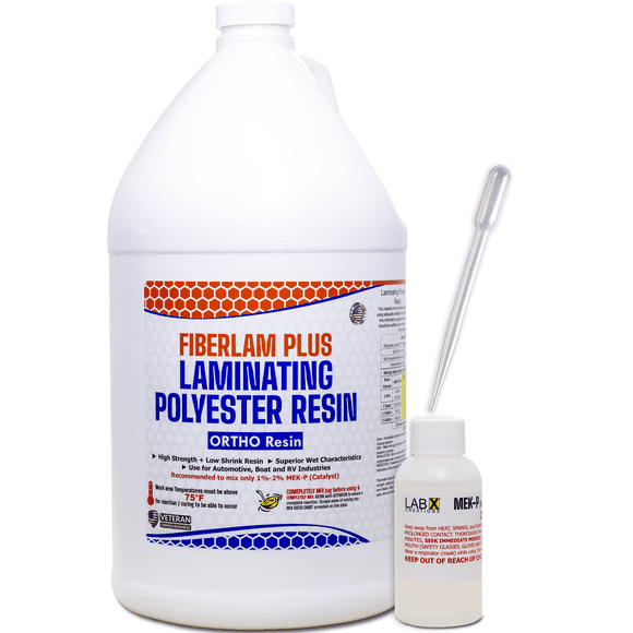 FIBERLAM PLUS 1G POLYESTER RESIN 1 Gallon +MEKP; Low Viscosity Coating for Laminating Fiberglass mat, biaxle & cloth for Boats, RV, Car & Truck Canoe Surfboards, EXTENDED TACKY Time, parts casting
