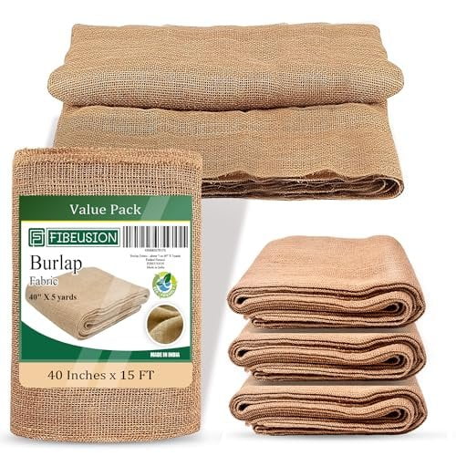 FIBEUSION Burlap for Gardening 40" x 15 Feet - Multipurpose Natural Burlap Fabric - High Density Jute Fiber Suitable for Weed Barrier, Frost Guard for Gardening, Home Decorations and Crafts