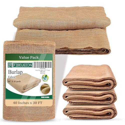 FIBEUSION Burlap for Gardening 40" x 30 Feet - Multipurpose Natural Burlap Fabric - High Density Jute Fiber Suitable for Weed Barrier, Frost Guard for Gardening, Home Decorations and Crafts