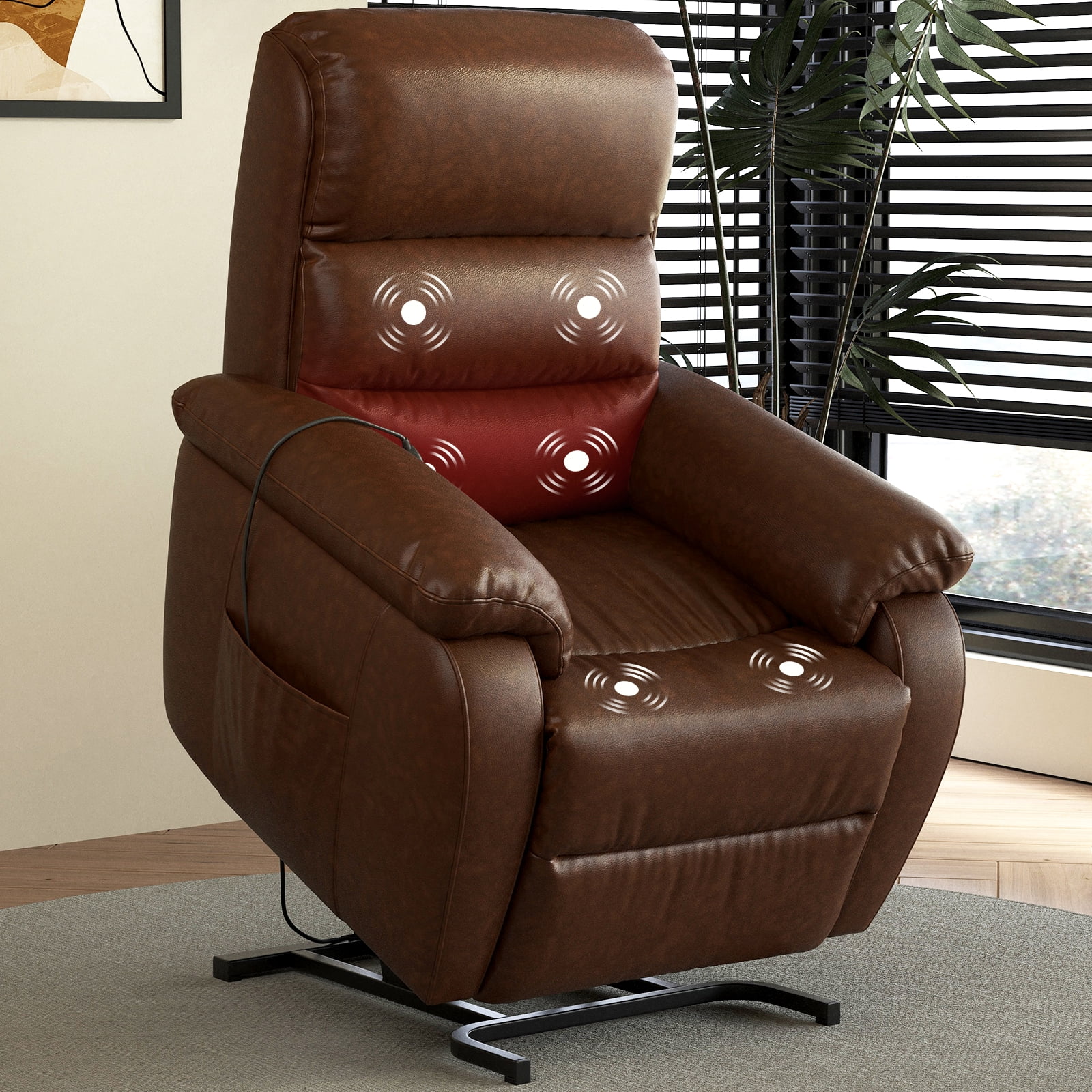 FIBO Electric Power Lift Recliner Wide with Heat Massage and PU Leather Black Walmart
