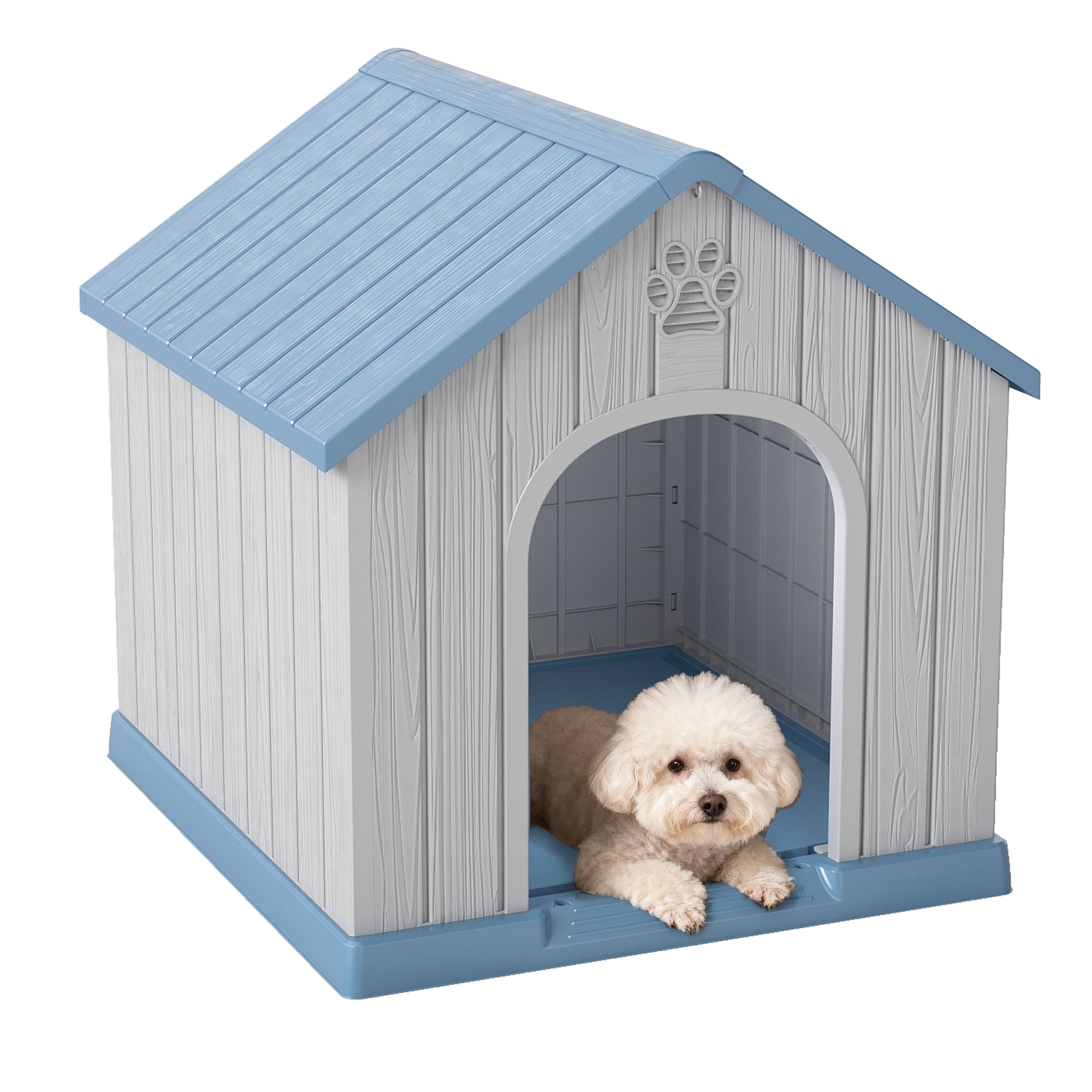 FICARTS Indoor/Outdoor Weather-Resistant Dog House, Elevated Pet Shelter with Sloped Roof & Ventilation, Durable Dog Kennel for Medium to Large Dogs