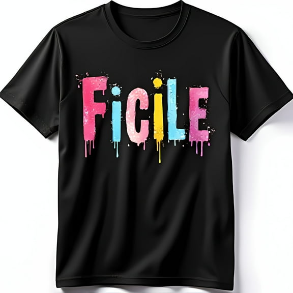 FICILE Splatter Style Black T-Shirt with Colorful Dripping Design Artistic & Eye Catching