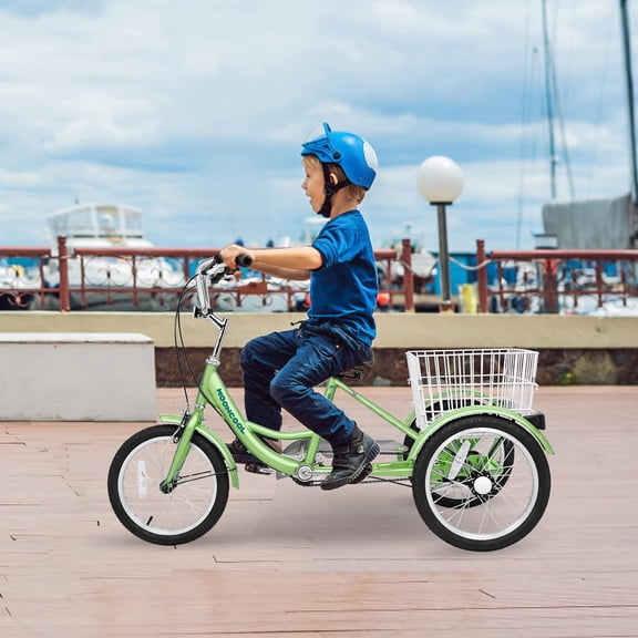 FICISOG 16" Kids Trike Tricycle for Boys, 1-Speed 3 Wheel Bikes for Beginner Riders, Child Cruiser Bike with Adjustable Height and Rear Basket