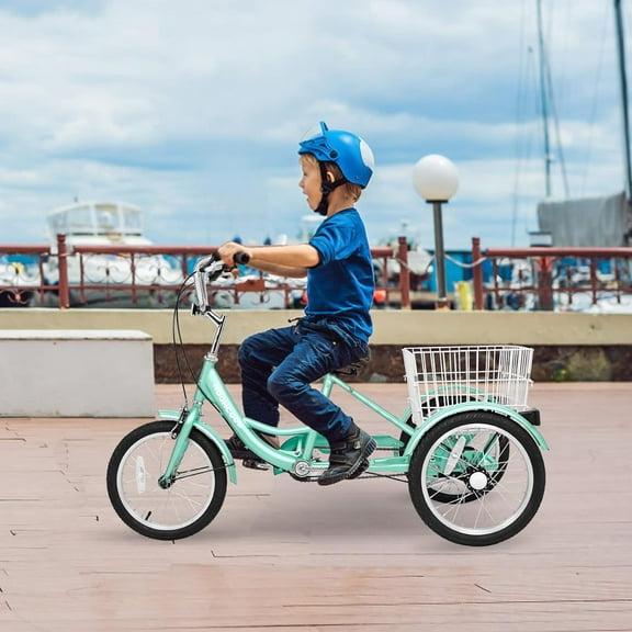 FICISOG 16" Kids Trike Tricycle for Boys, 1-Speed 3 Wheel Bikes for Beginner Riders, Child Cruiser Bike with Adjustable Height and Rear Basket