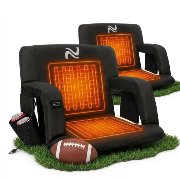 FICISOG 2 Pack Heated Stadium Seats with Back Support Extra Wide 25 inch Stadium Seats for Bleachers Portable Bleacher Chair with 6 Reclining Positions, Armrests for Outdoor Sport Events