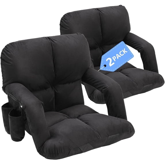 FICISOG 2 Pack Stadium Seats with Back Support Wide 21 inch Stadium Seats for Bleachers Portable Bleacher Chair with 6 Reclining Positions, Armrests for Outdoor Sport Events