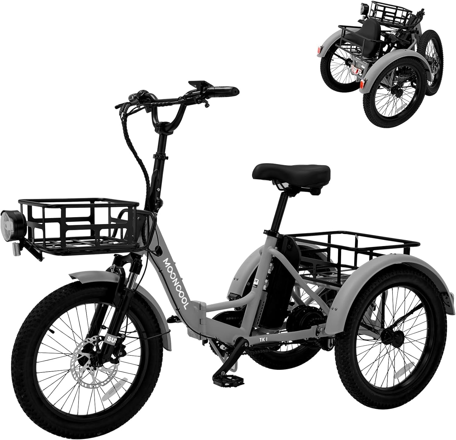 FICISOG 20" Adult Folding Electric Tricycle,500W 48V Motor Fat Tire 3 Wheel Electric Bike,1