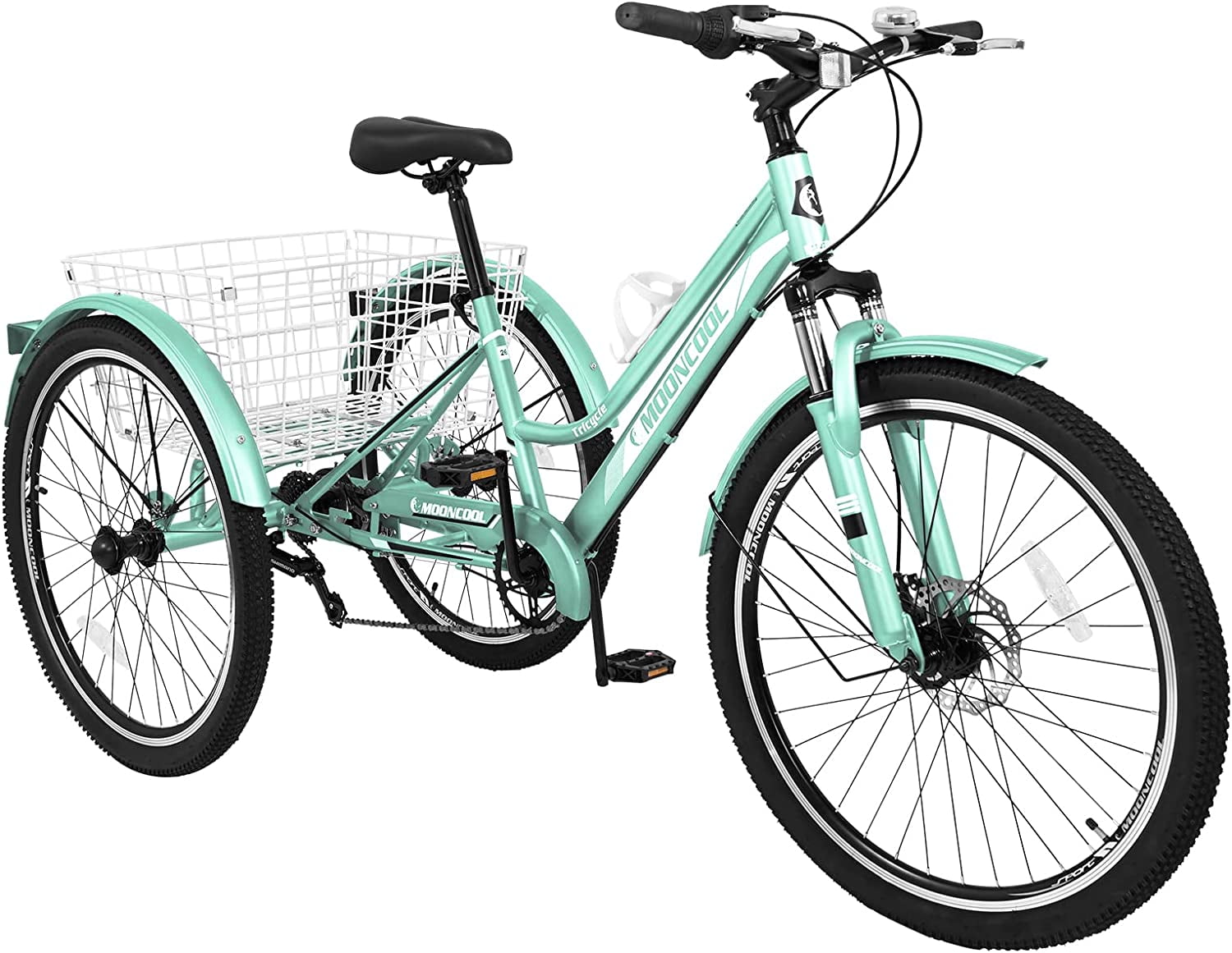 FICISOG 24" Adult Mountain Tricycle, 3 Wheeled 7-Speed Mountain Tricycle Cruiser Bike with Basket,Unisex