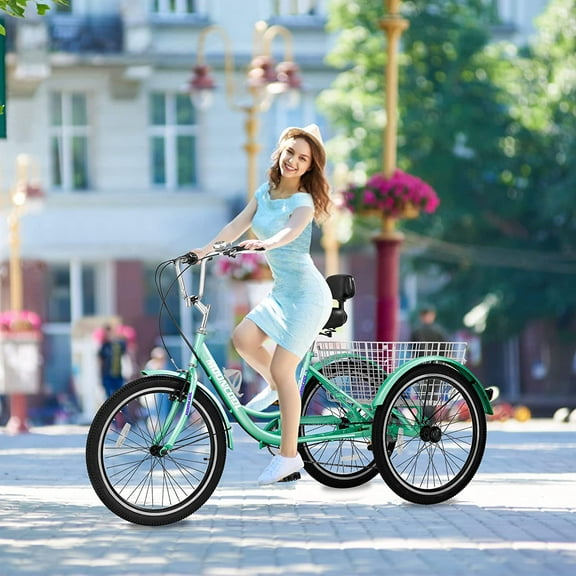 FICISOG 24" Adult Tricycles, Single Speed Trikes with Removable Wheeled Basket, Unisex