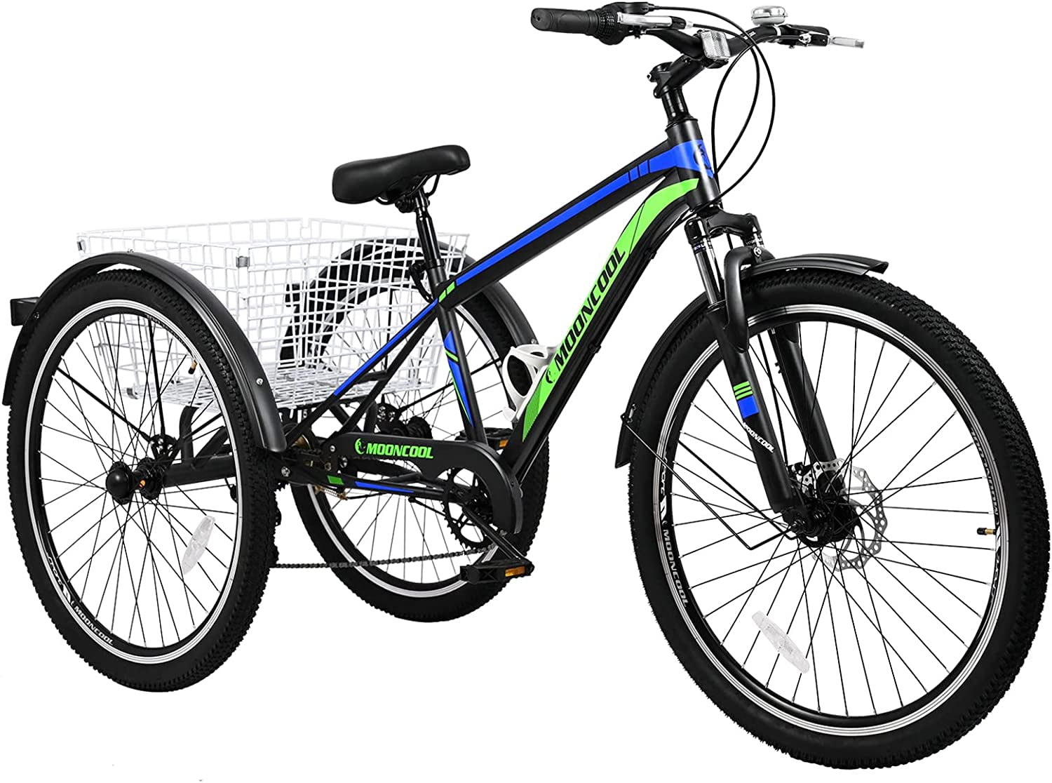 FICISOG 26"Adult Mountain Tricycle, 3 Wheeled 7-Speed Mountain Tricycle Cruiser Bike with Cargo Basket, Unisex