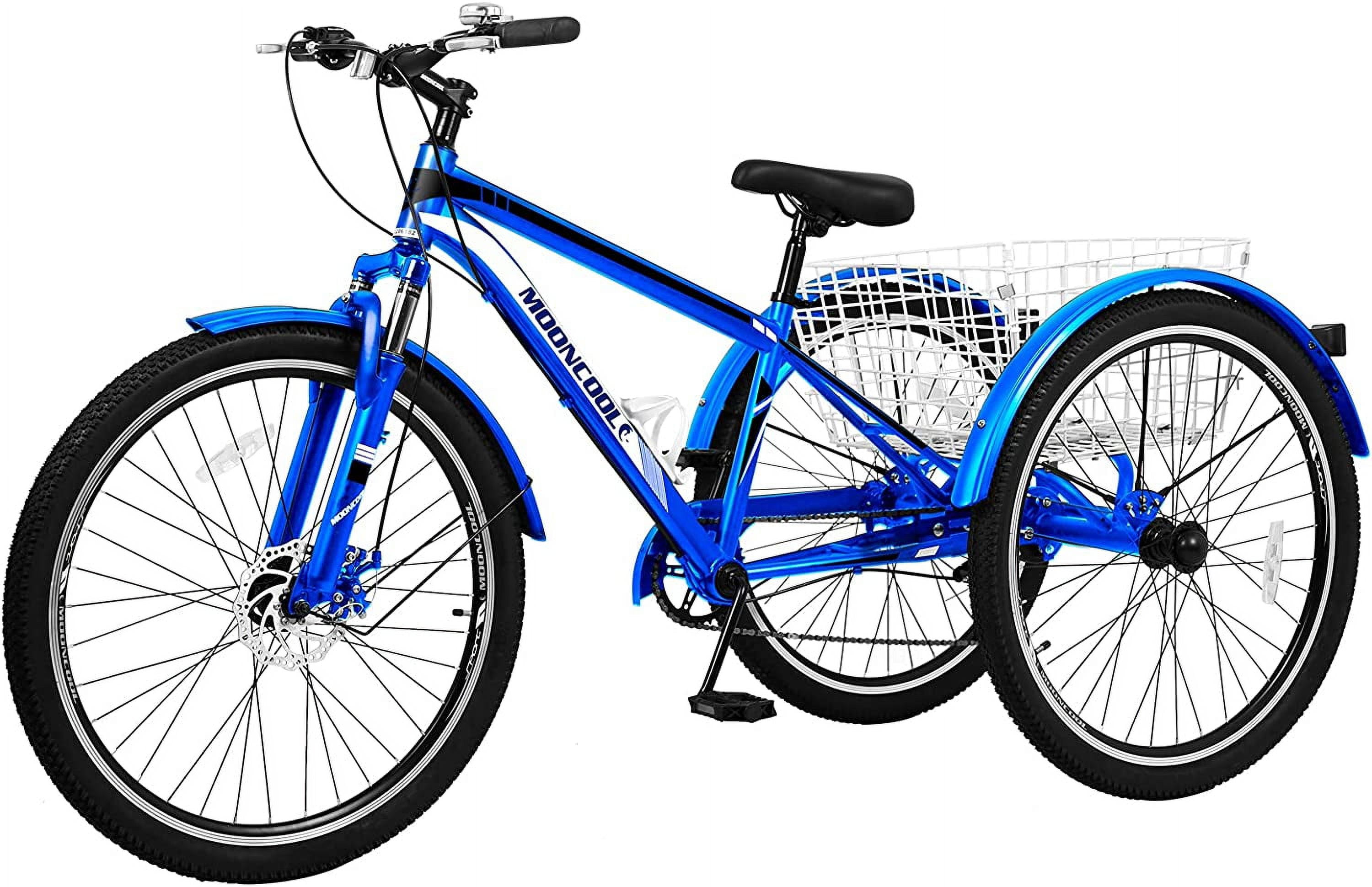 FICISOG 27.5"Adult Mountain Tricycle, 3 Wheeled 7-Speed Mountain Tricycle Cruiser Bike with Cargo Basket, Unisex