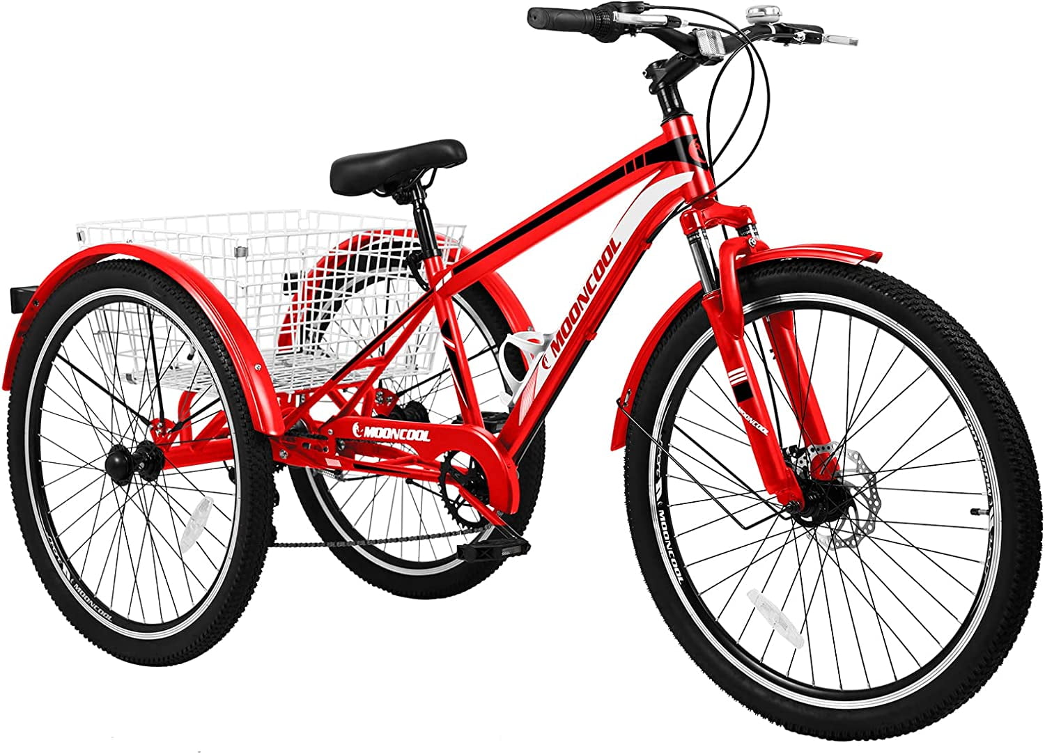 FICISOG 27.5" Tricycles, Mountain Tricycle for Adults, 3 Wheeled 7-Speed Mountain Tricycle Cargo Basket
