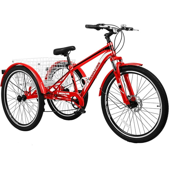 FICISOG 27.5" Tricycles, Mountain Tricycle for Adults, 3 Wheeled 7-Speed Mountain Tricycle Cargo Basket