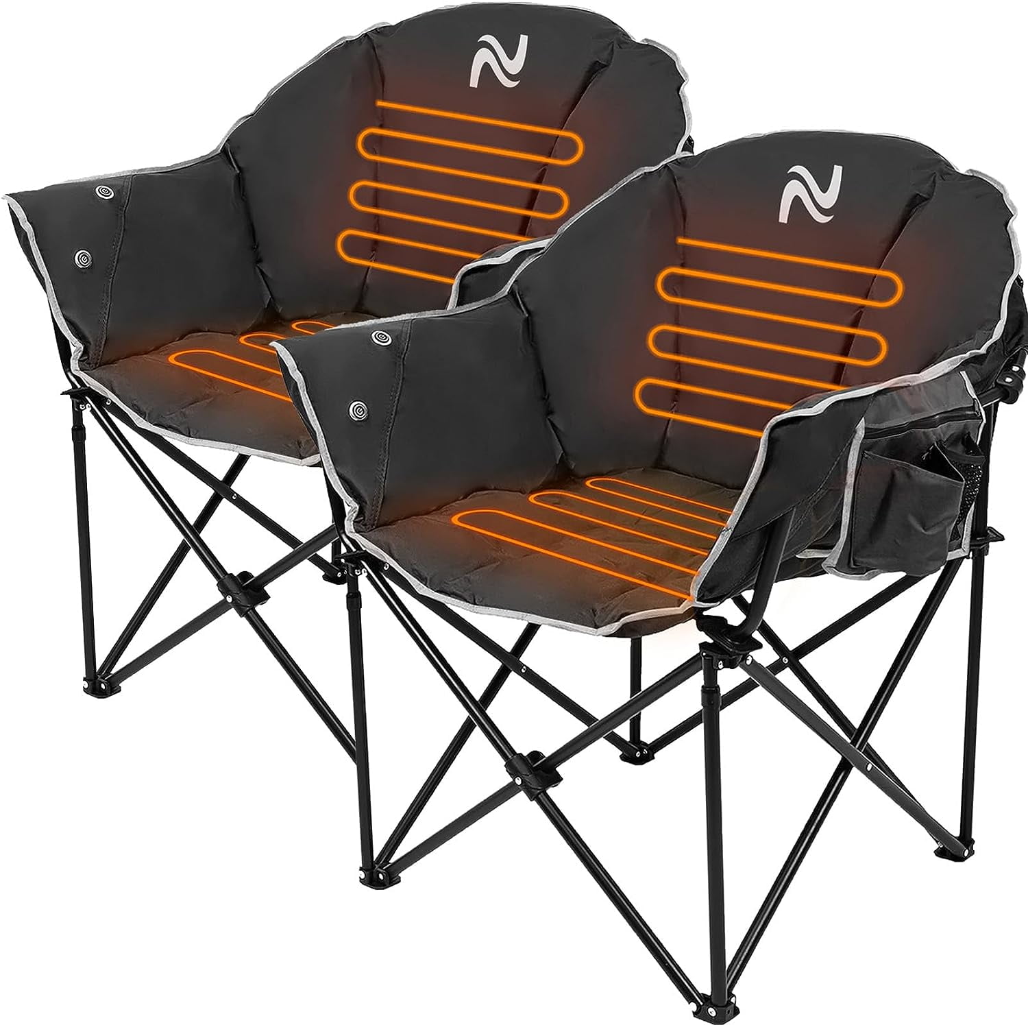 Double Heated Black Folding Outdoor Camping Chair with Cushions
