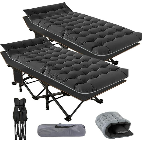 FICISOG 2PK Oversized XXL Folding Sleeping Cots for Adults, 900lb Loading Double-Layer 1200D, Heavy Duty Guest Bed W/Mattress & Carrying Bag