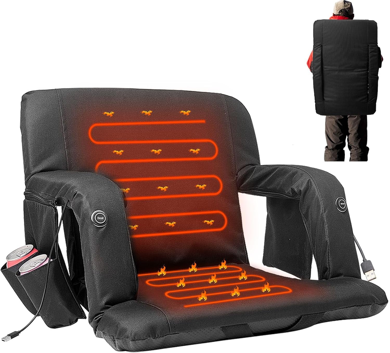 FICISOG Heated Stadium Seats with Back Support Wide 21 Inch Stadium